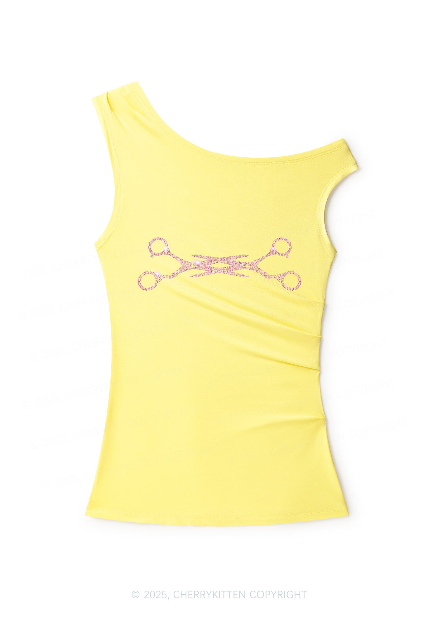 Rhinestone Pink Scissor Pride Y2K Off Shoulder Tank Top Cherrykitten