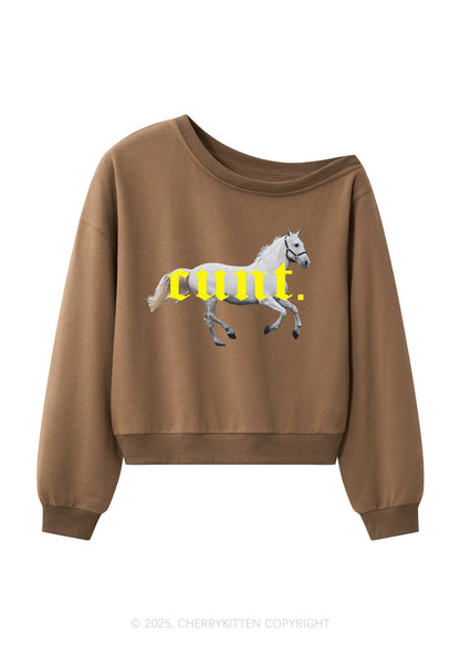 Cxxt Horse Y2K Off Shoulder Sweatshirts Cherrykitten