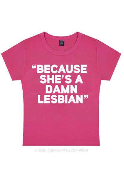 She's A Damn Lesbian Y2K Baby Tee Cherrykitten
