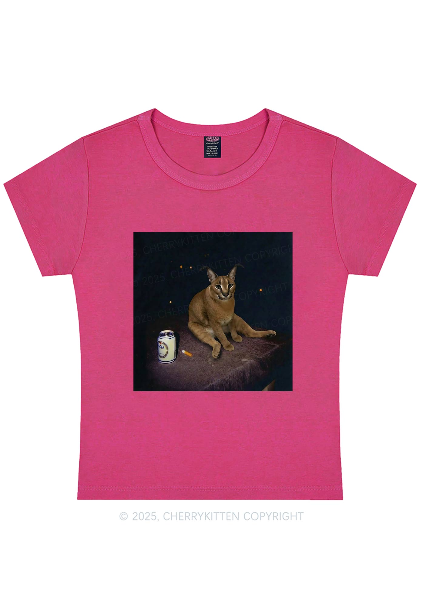 Drinking Floppa Y2K Baby Tee Cherrykitten