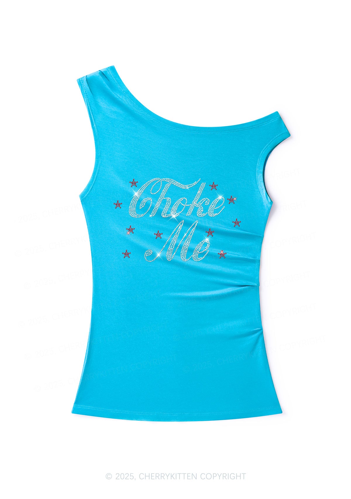 Rhinestone Choke Me Y2K Off Shoulder Tank Top Cherrykitten