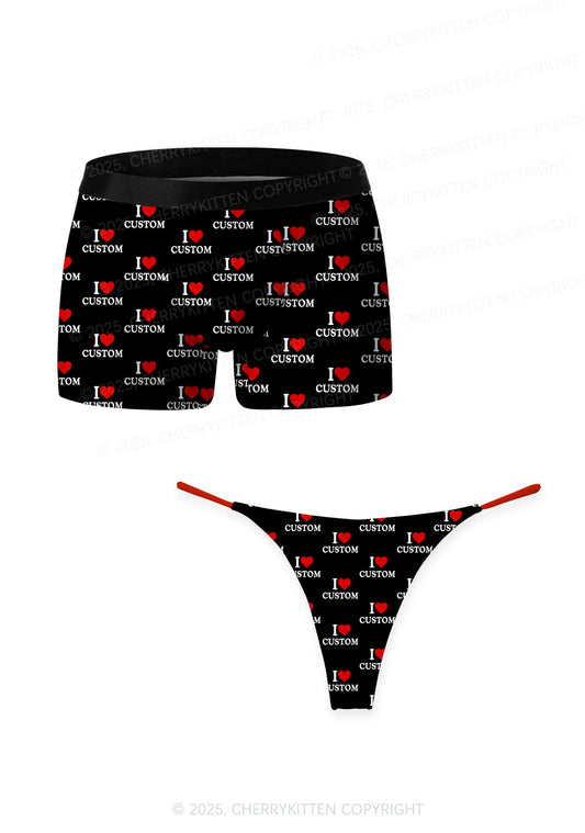 I Love Custom Valentine's Day Y2K Print Couples Boxer Thong Set Cherrykitten