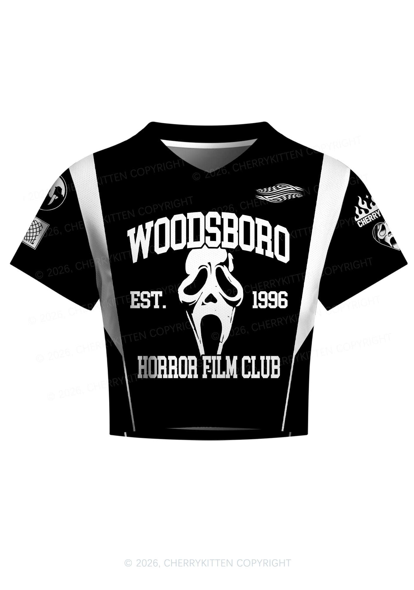 Halloween Custom Black Horror Club Y2K Crop Football Jersey Shirts Cherrykitten