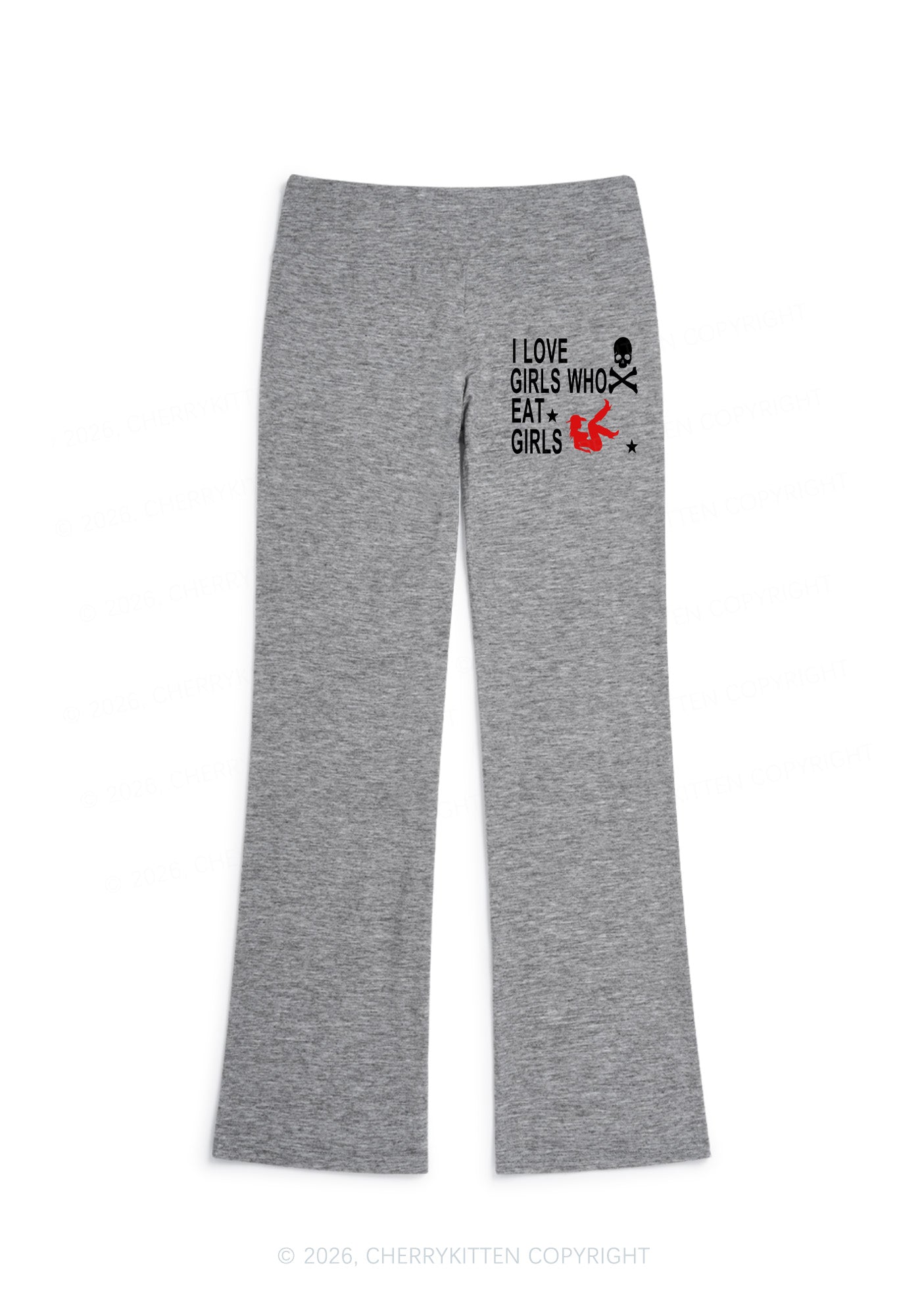 I Love Girls Who Eat Girls Pride Y2K Low Rise Drawstring Flare Pants Cherrykitten