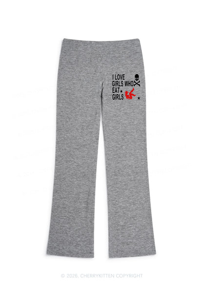 I Love Girls Who Eat Girls Pride Y2K Low Rise Drawstring Flare Pants Cherrykitten