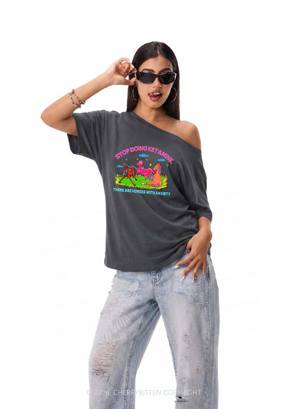 Horses With Anxiety Y2K Off Shoulder Tee Cherrykitten