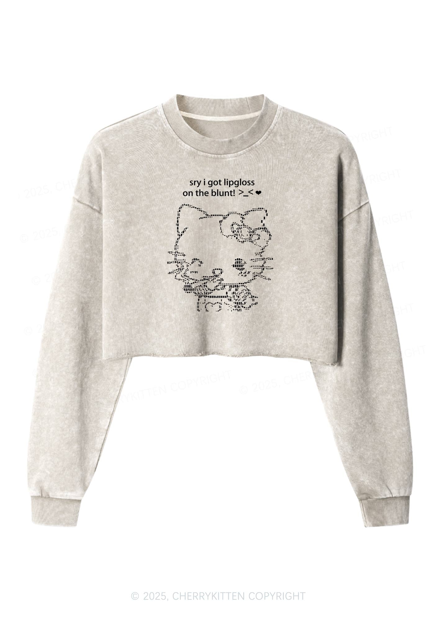Sorry About Lipgloss Y2K Crop Washed Sweatshirts Cherrykitten