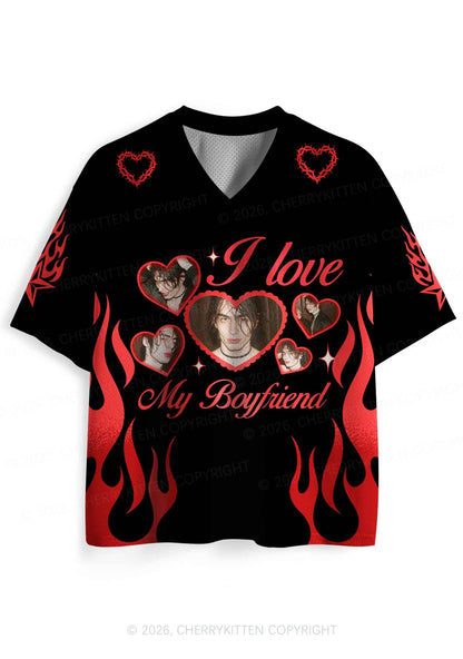 Custom Photos Red Flame I Love My GF BF Y2K Sport Jersey Shirts Cherrykitten
