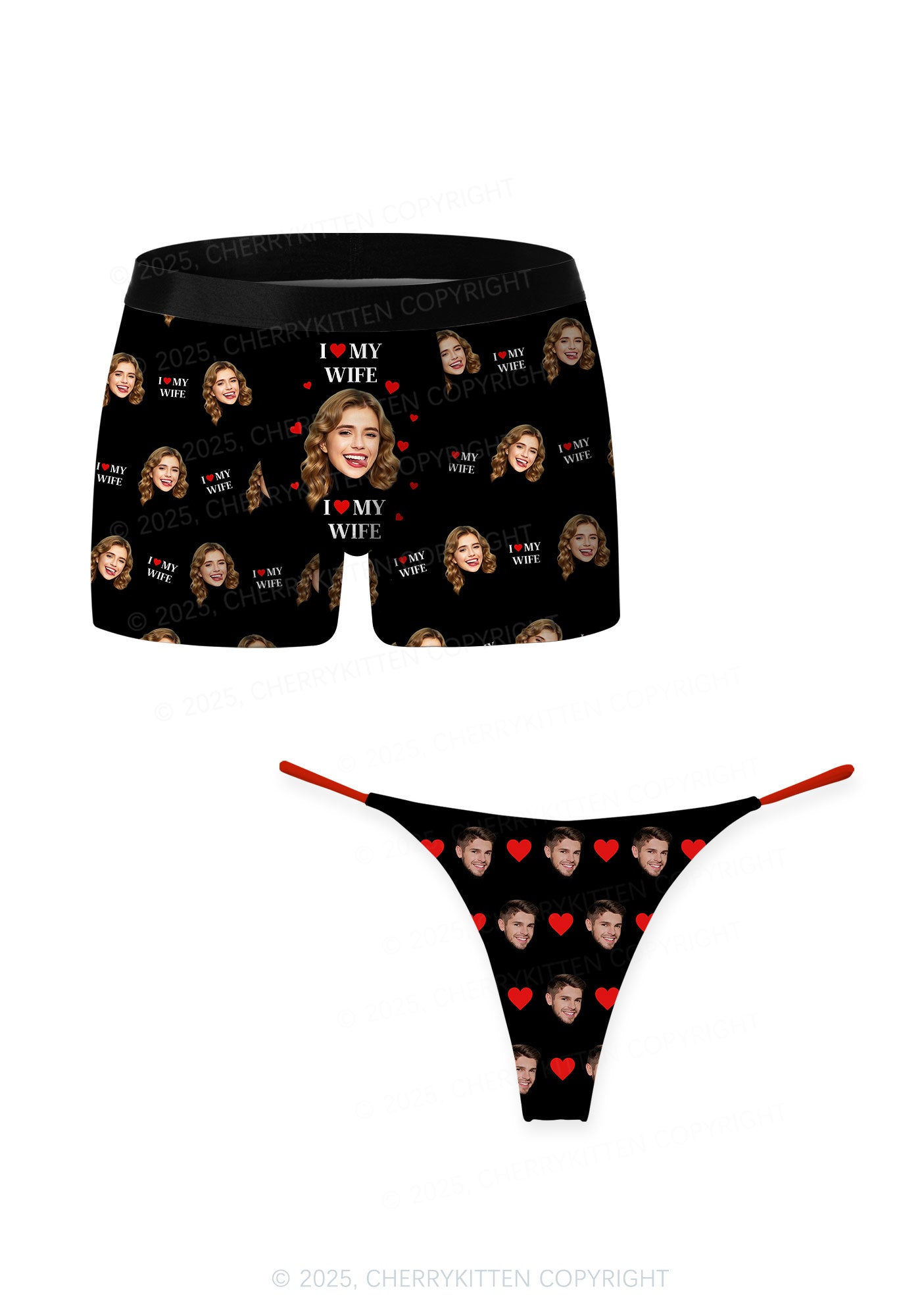 Custom I Love My Wife Valentine's Day Y2K Print Couples Boxer Thong Set Cherrykitten