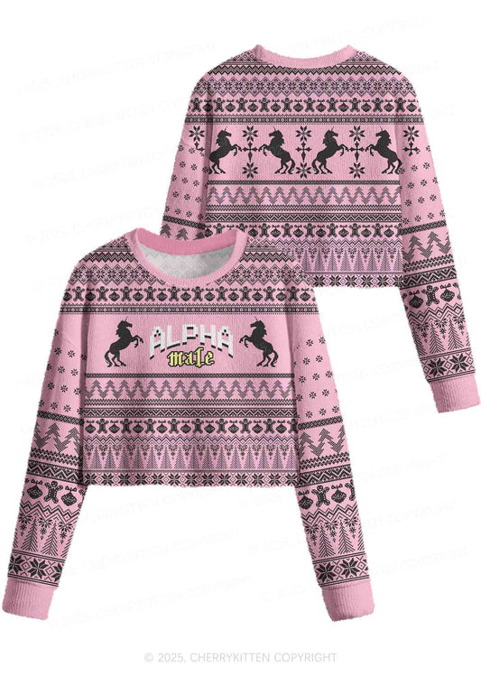 Unicorn Alpha Male Y2K Christmas Crop Knit Sweatshirt Cherrykitten