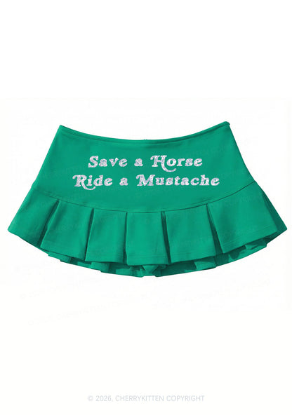 Glitter Ride A Mustache Y2K Mini Pleated Skirts Cherrykitten