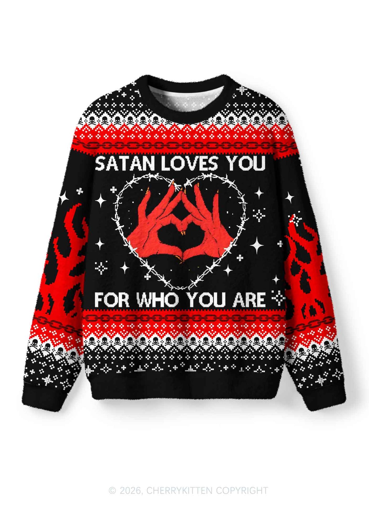 Halloween Satan Loves You Heart Y2K Christmas Knit Sweatshirt Cherrykitten