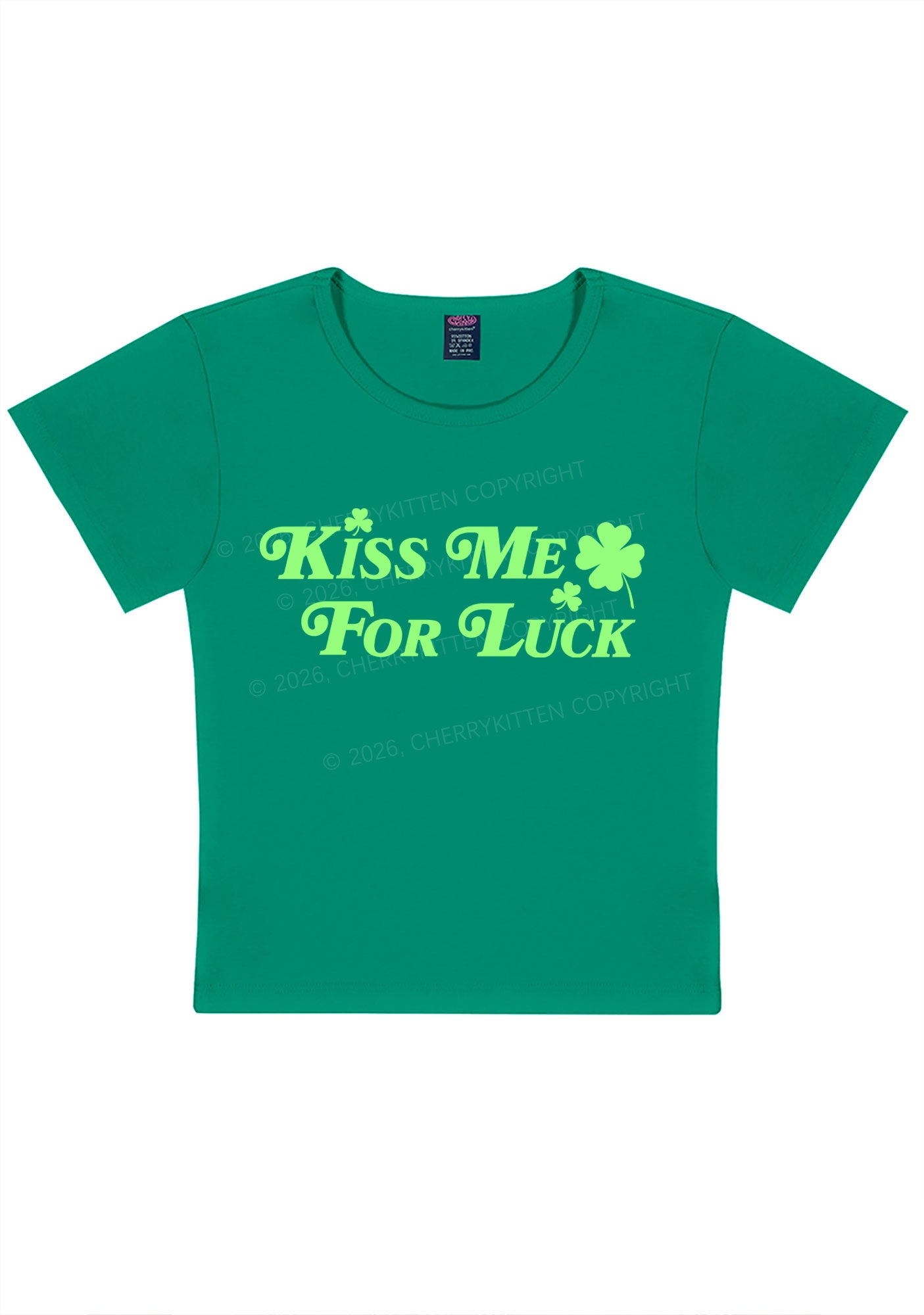 Kiss Me For Luck St Patricks Y2K Baby Tee Cherrykitten
