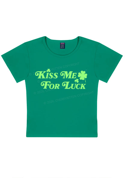 Kiss Me For Luck St Patricks Y2K Baby Tee Cherrykitten