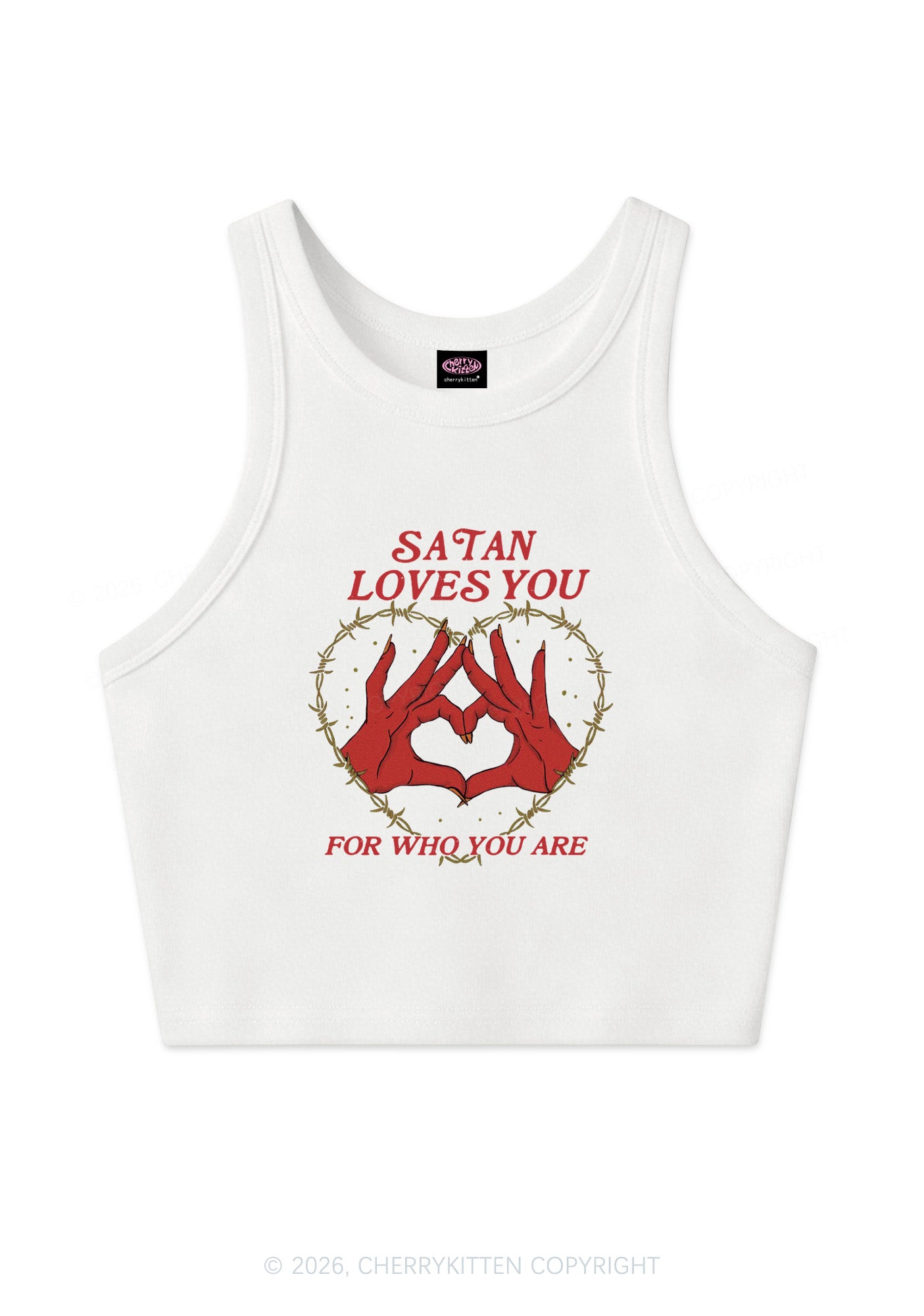 Satan Loves You Heart Halloween Y2K Crop Tank Top Cherrykitten