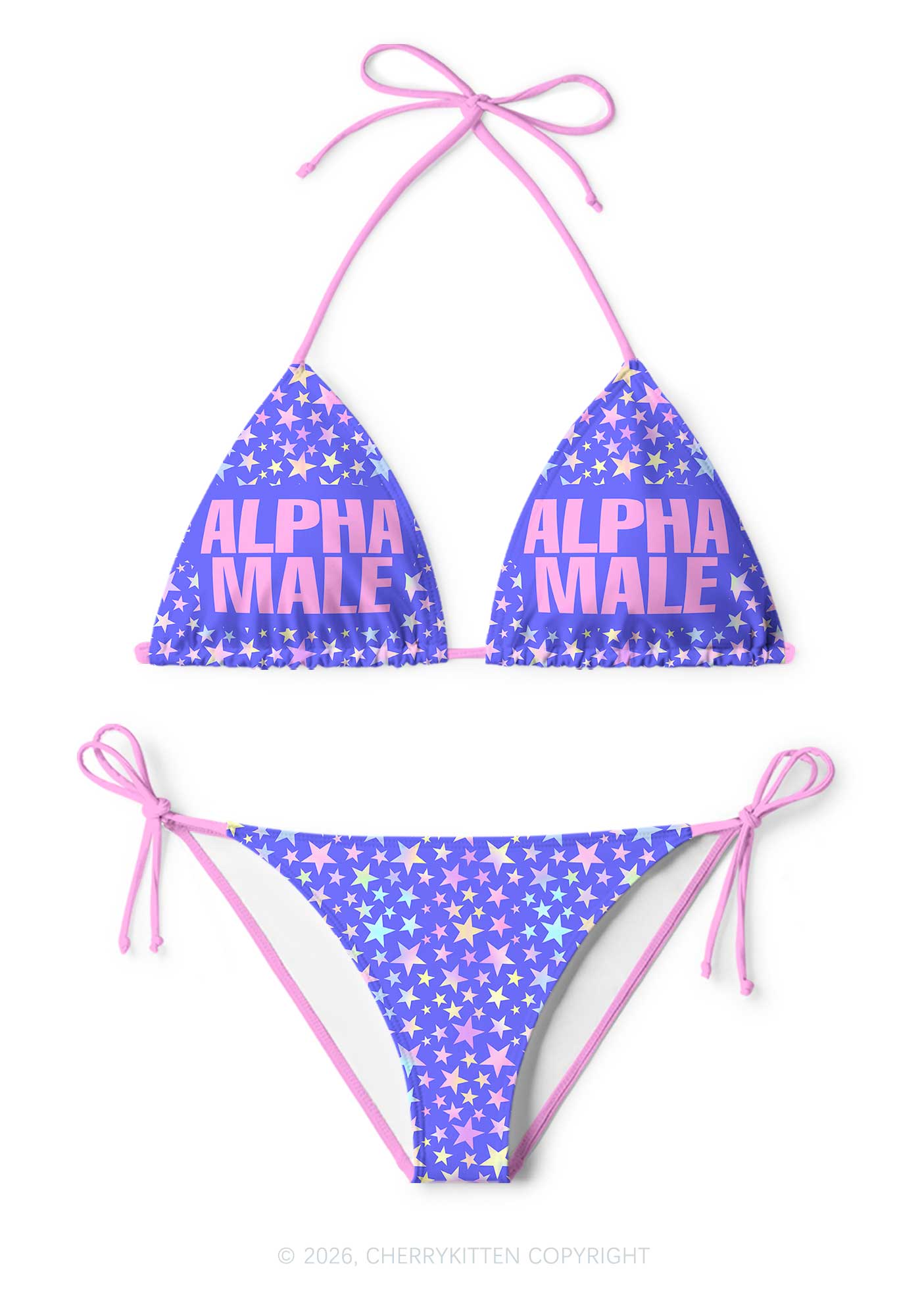 Purple Alpha Male Y2K Print Bikini Set Cherrykitten