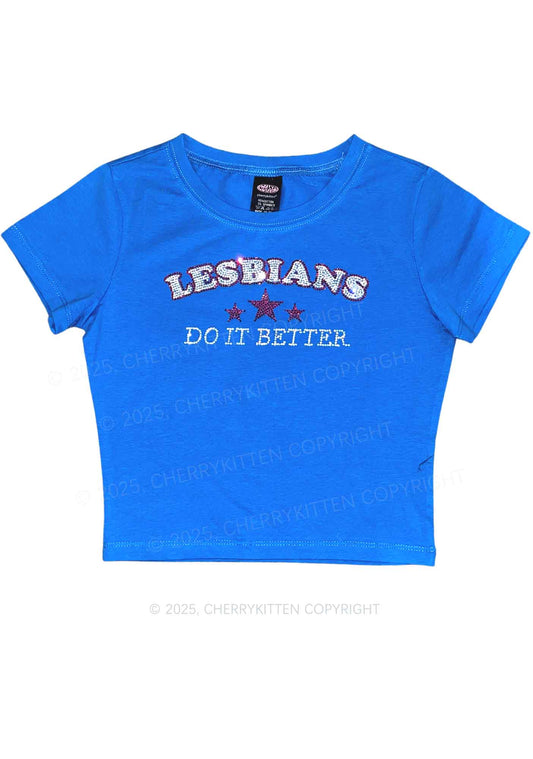 Rhinestone Lesbians Do It Better Pride Y2K Baby Tee Cherrykitten