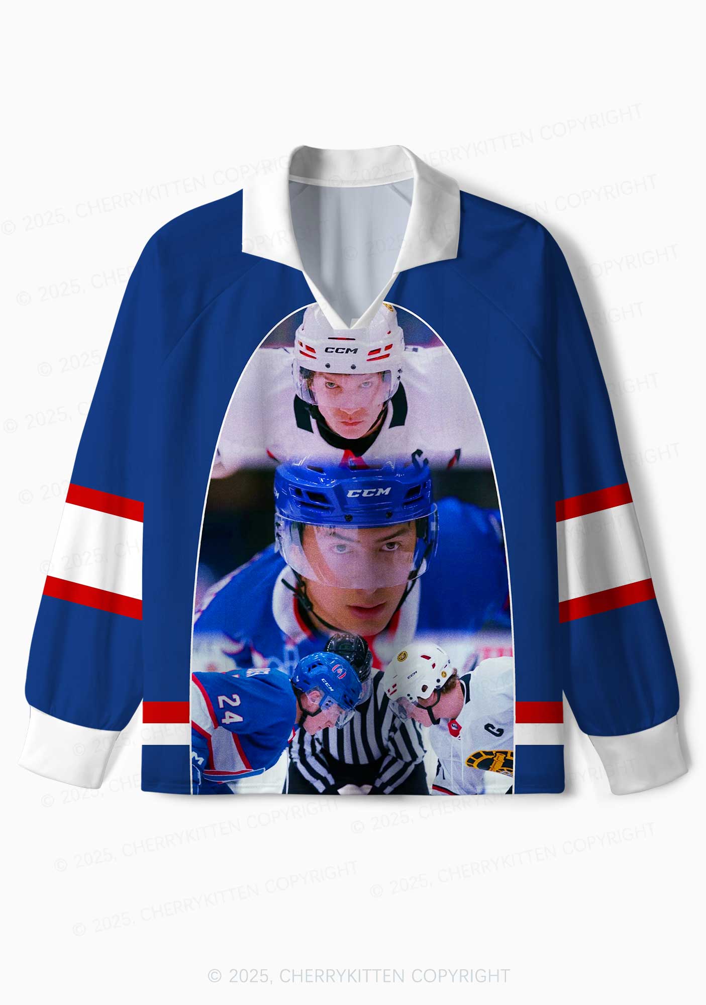 Blue Hockey Match HR Y2K Long Sleeve Sport Jersey Shirts Cherrykitten