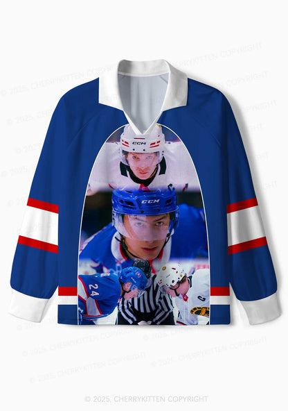 Blue Hockey Match HR Y2K Long Sleeve Sport Jersey Shirts Cherrykitten