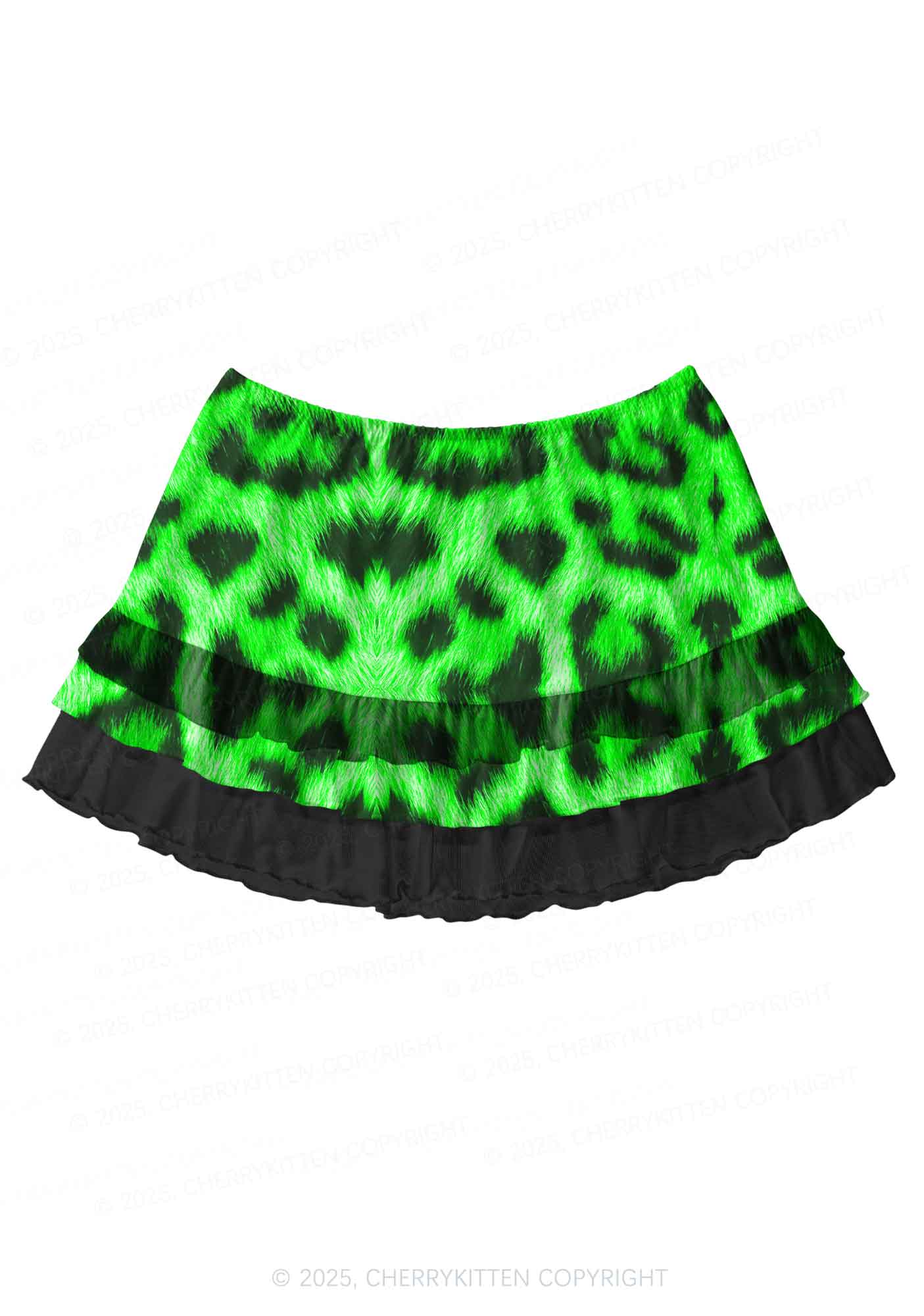 Bright Green Leopard Y2K Print Mini Layered Skirt Cherrykitten