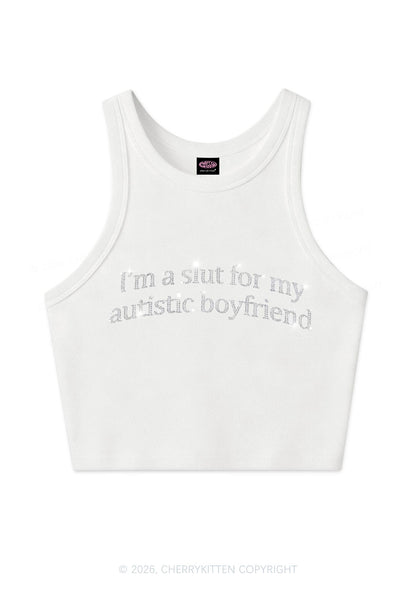 Rhinestone Slxt For My Autistic BF Y2K Crop Tank Top Cherrykitten