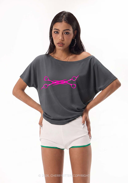 Pink Scissor Pride Y2K Off Shoulder Tee Cherrykitten