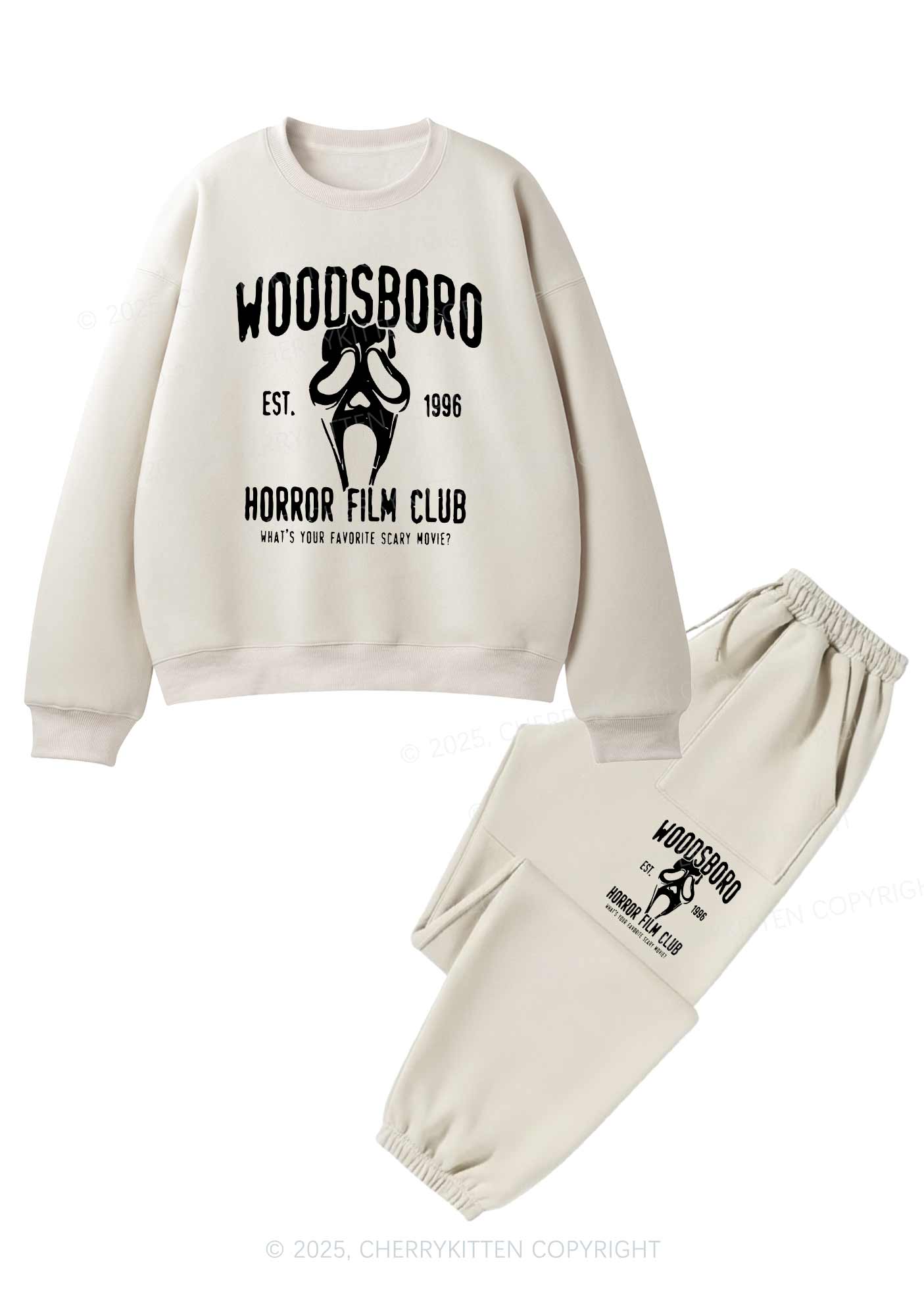 Halloween Horror Film Club Y2K Fleece Sweatshirts Set Cherrykitten