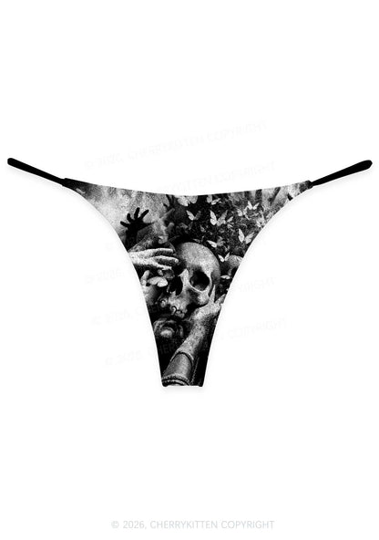 Halloween Gothic Skull Y2K Print Bikini String Thong Cherrykitten
