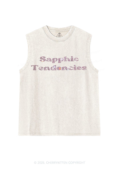Rhinestone Sapphic Tendencies Pride Y2K Washed Muscle Tank Cherrykitten