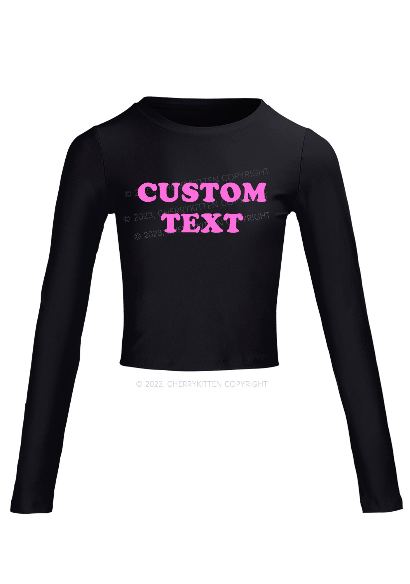 Custom Personalized Text Long Sleeve Crop Top Cherrykitten