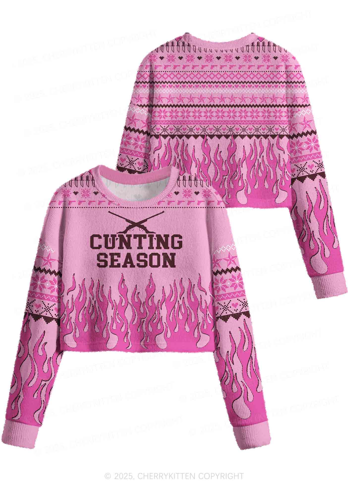 Cunting Season Y2K Christmas Crop Knit Sweatshirt Cherrykitten