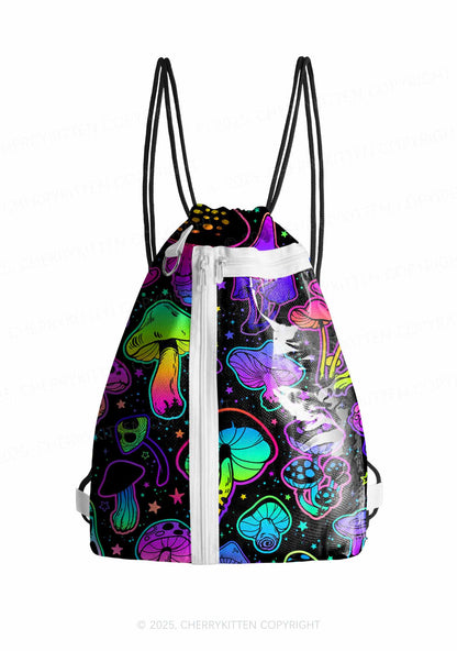 Neon Mushrooms Y2K Drawstring Itabag Backpack Cherrykitten