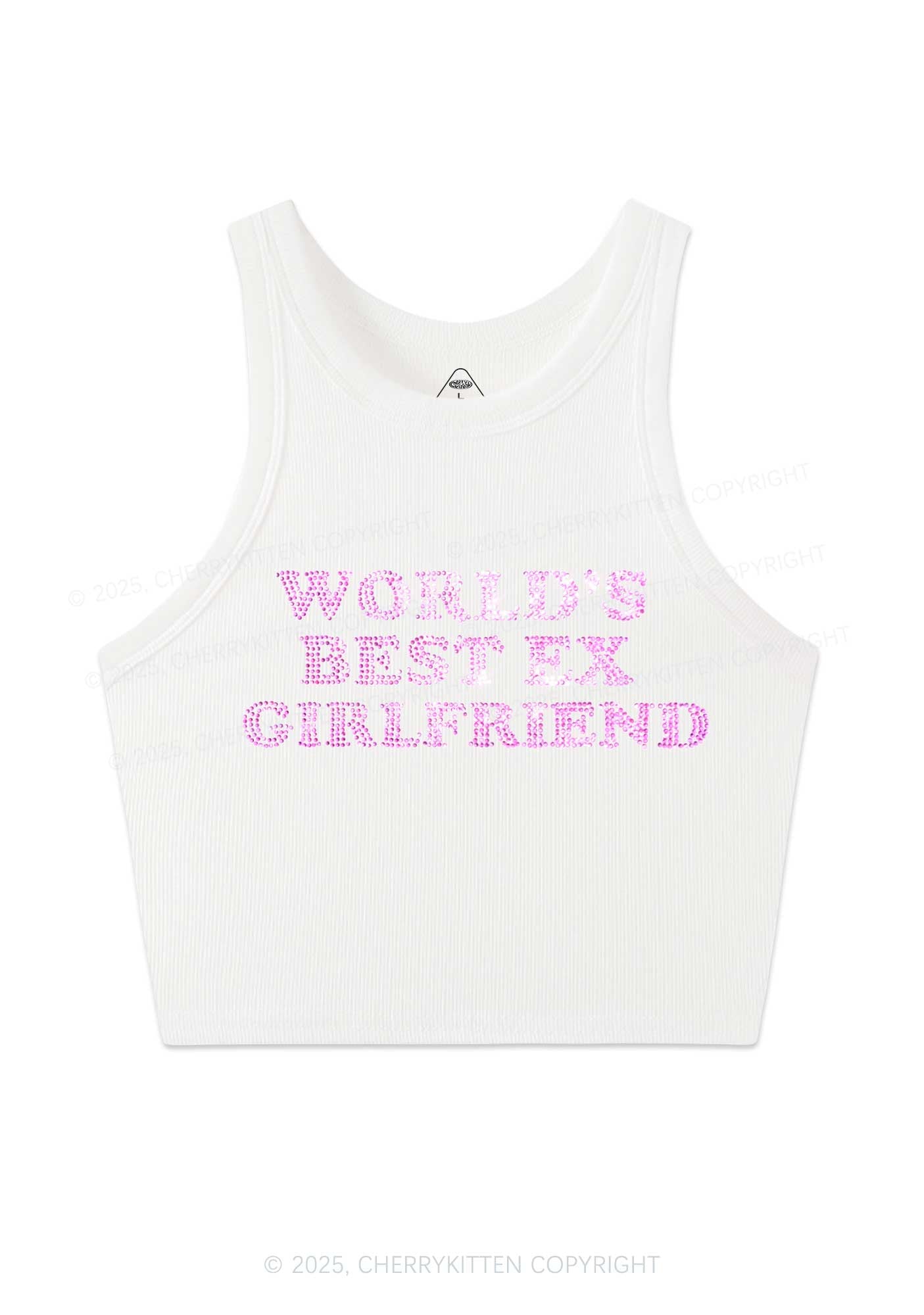 Rhinestone Best Ex Girlfriend Y2K Crop Tank Top Cherrykitten