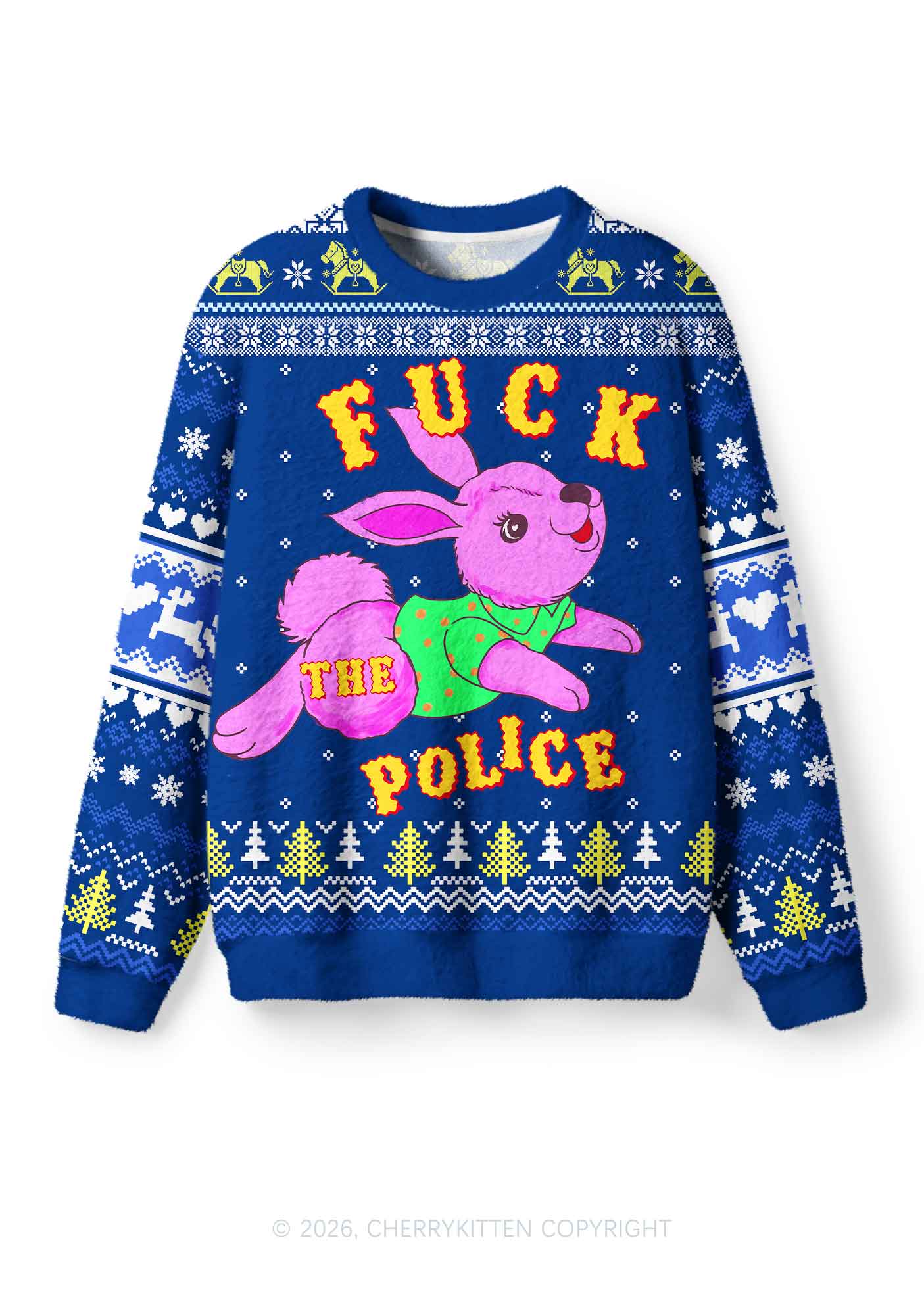 Fxxk The Police Bunny Y2K Christmas Knit Sweatshirt Cherrykitten