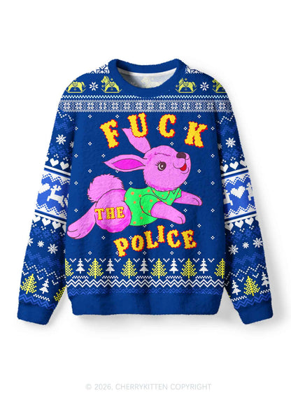 Fxxk The Police Bunny Y2K Christmas Knit Sweatshirt Cherrykitten
