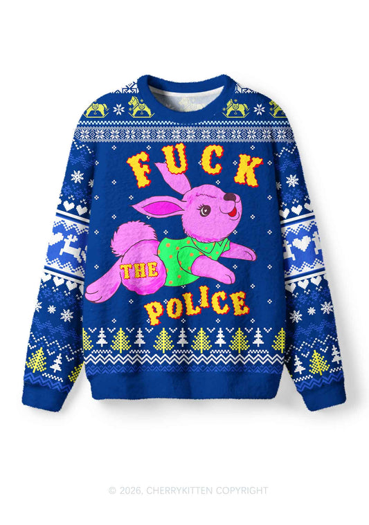 Fxxk The Police Bunny Y2K Christmas Knit Sweatshirt Cherrykitten