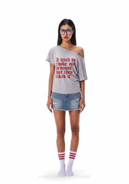 Halloween Choke Demons They Liked Y2K Off Shoulder Tee Cherrykitten