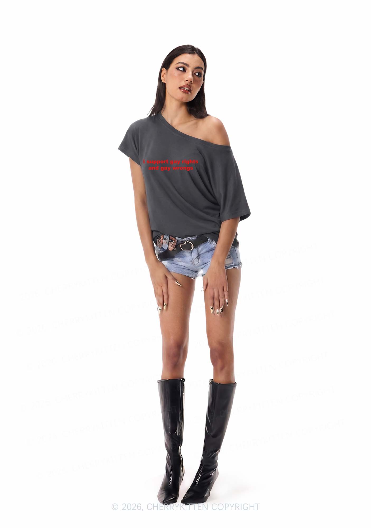 Support Gay Rights Y2K Off Shoulder Tee Cherrykitten