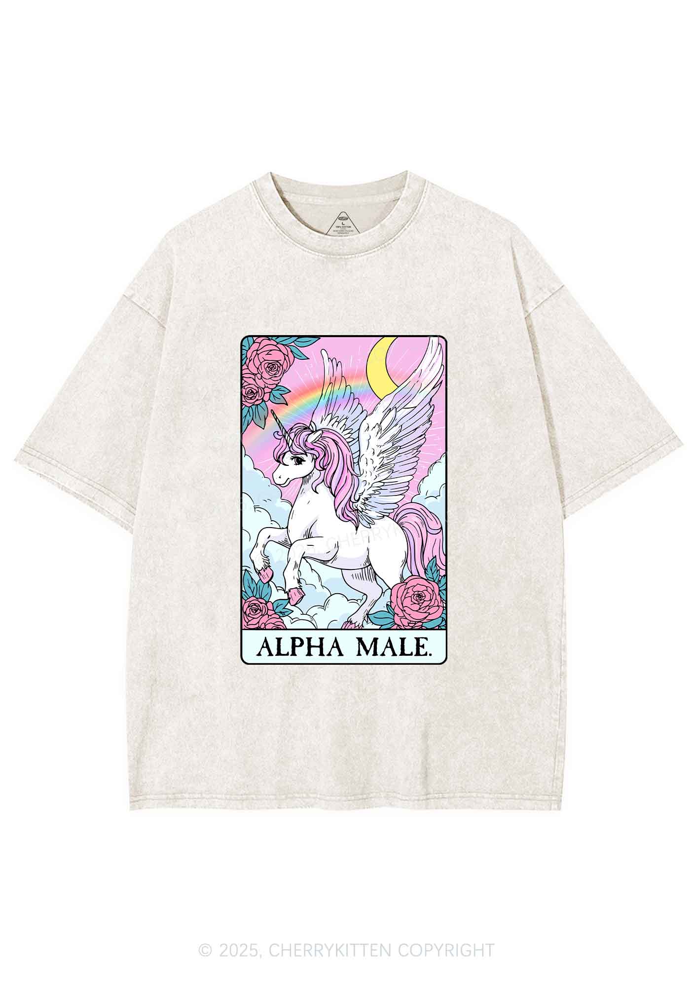 Rose Unicorn Alpha Male Y2K Shirts Washed Tee Cherrykitten