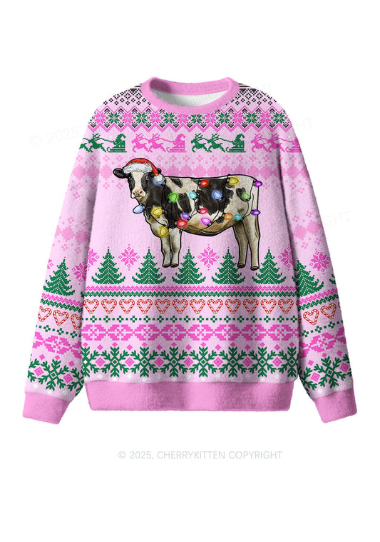 Christmas Cow Y2K Christmas Knit Sweatshirt Cherrykitten
