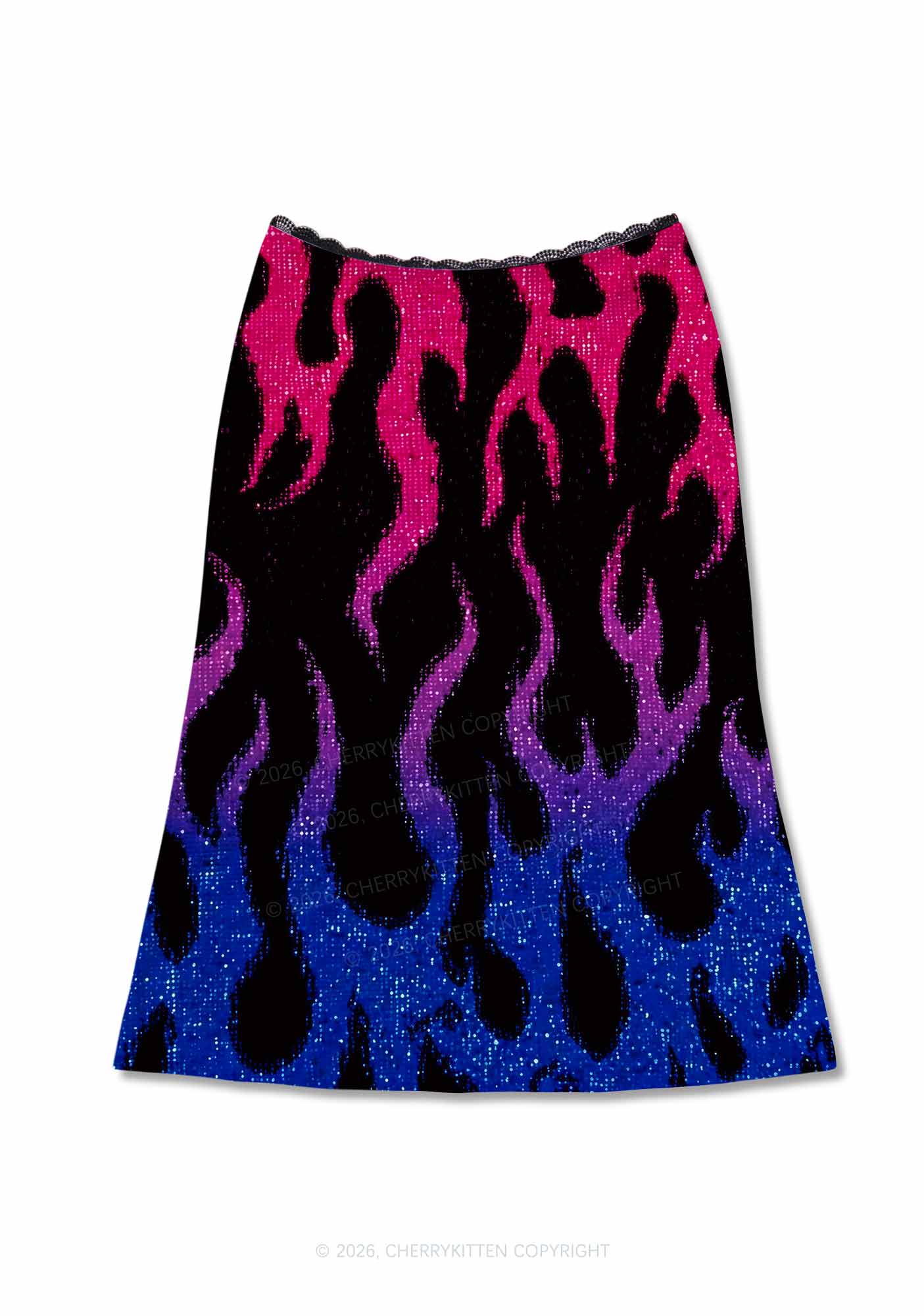 Bisexual Flame Pride Y2K Print Midi Skirt Cherrykitten