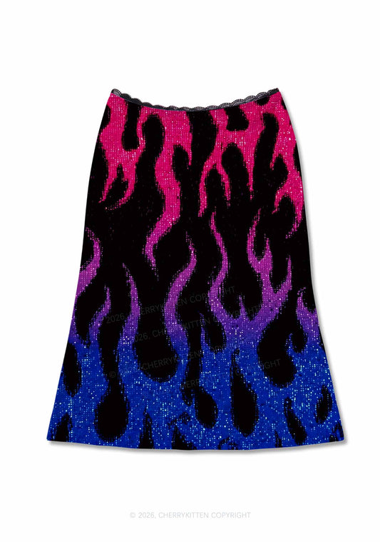 Bisexual Flame Pride Y2K Print Midi Skirt Cherrykitten