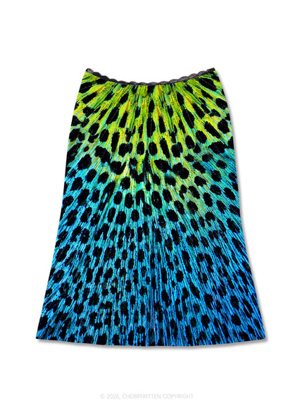 Peacock Feather Texture Y2K Print Midi Skirt Cherrykitten