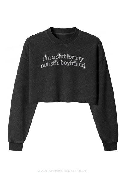 Rhinestone Slxt For My Autistic BF Y2K Crop Washed Sweatshirts Cherrykitten