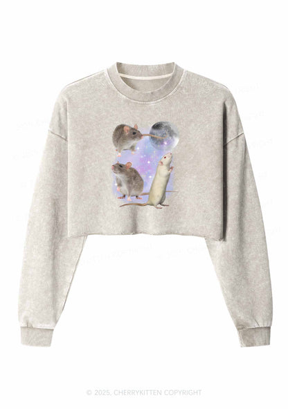 Three Rats Moon Y2K Crop Washed Sweatshirts Cherrykitten