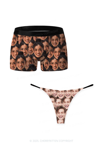 Custom Portrait Valentine's Day Y2K Print Couples Boxer Thong Set Cherrykitten