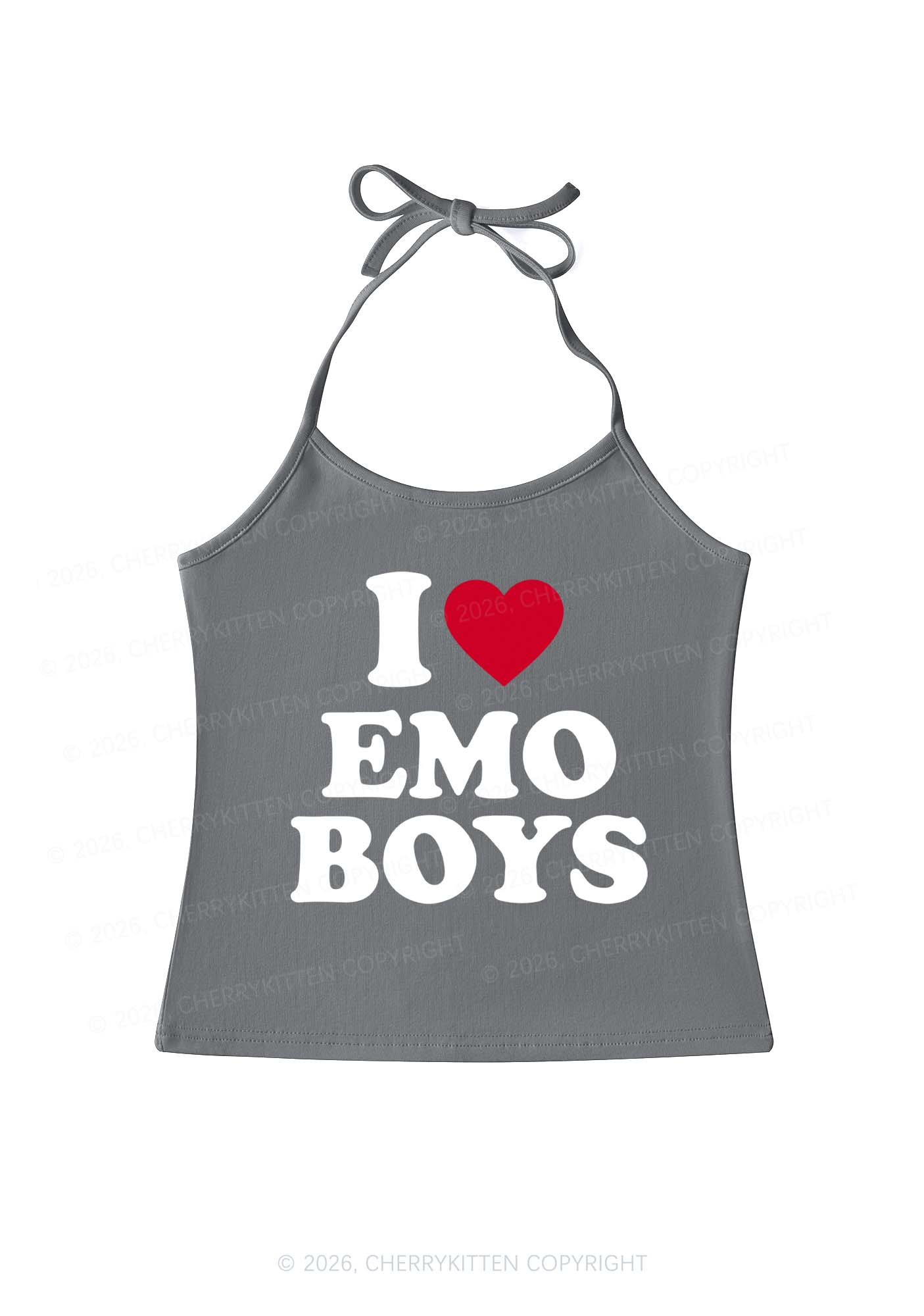 I Love Emo Boys Y2K Halter Neck Cami Cherrykitten