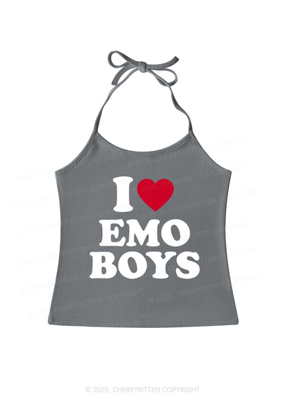 I Love Emo Boys Y2K Halter Neck Cami Cherrykitten
