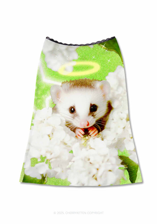 Flower Angel Ratz Y2K Print Midi Skirt Cherrykitten