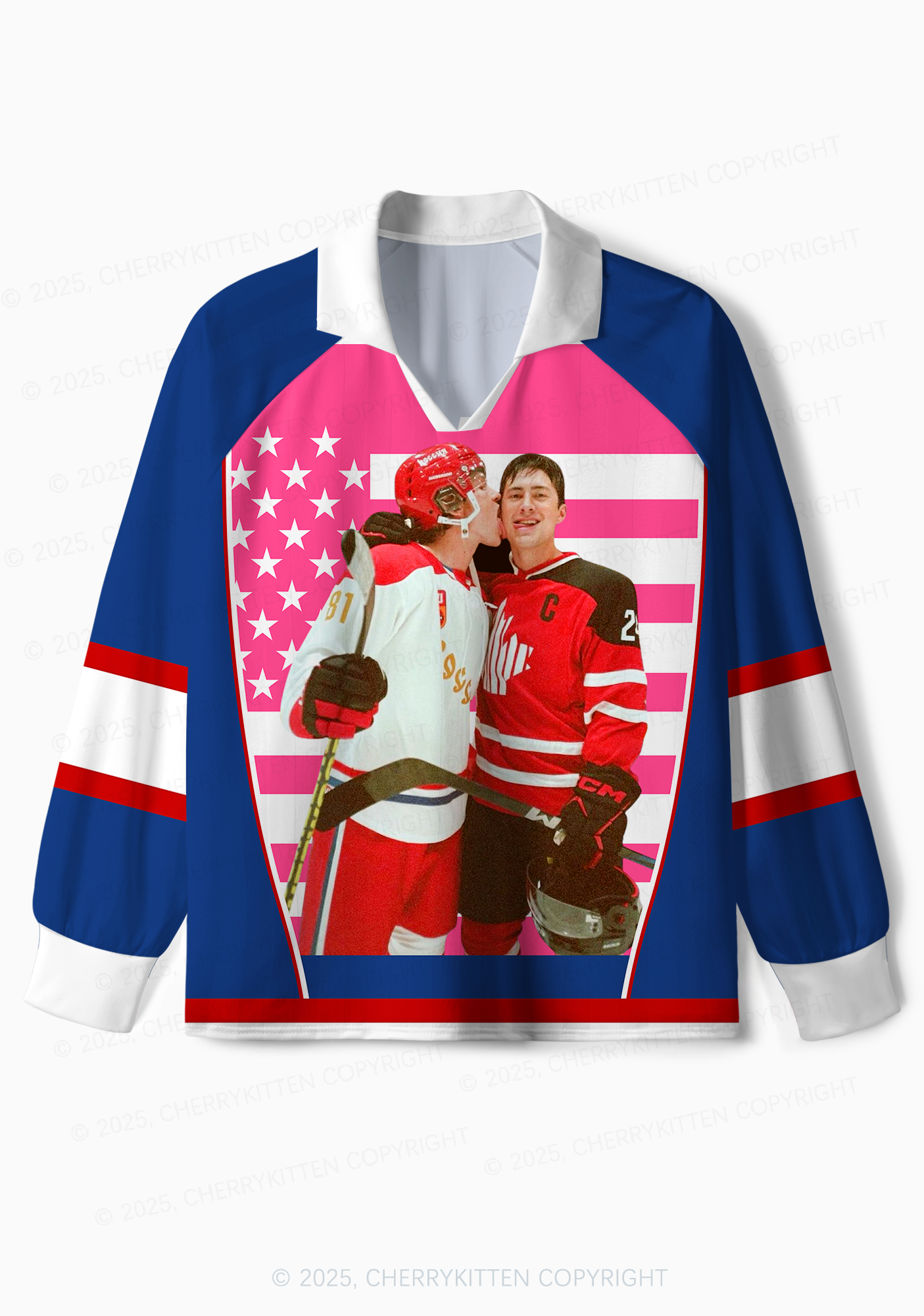 Retro Blue Kissing HR Y2K Long Sleeve Sport Jersey Shirts Cherrykitten
